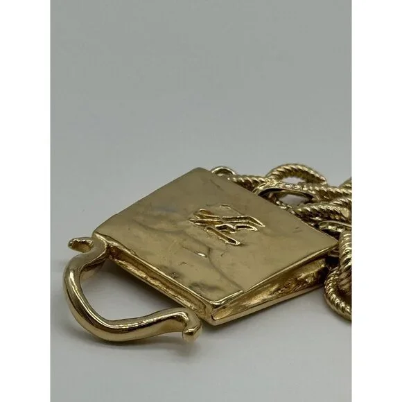 Vintage Karl Lagerfeld Gold Tone Multi Strand Chain Purse Shaped Clasp Necklace